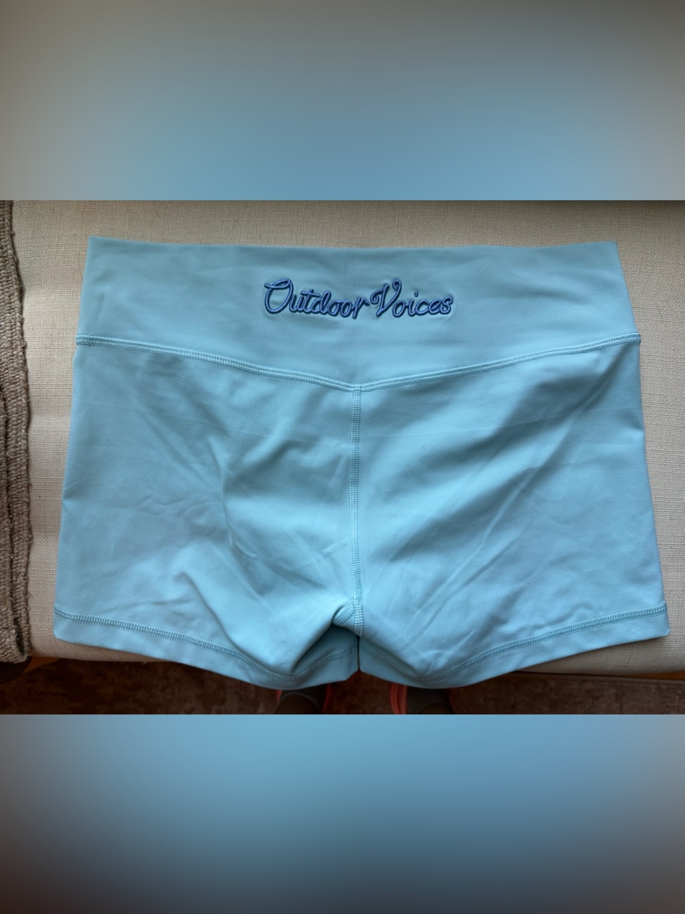 Outdoor Voices High Rise Short L 3” Blue Dust Women's Bike Yoga Shorts - Picture 2 of 4